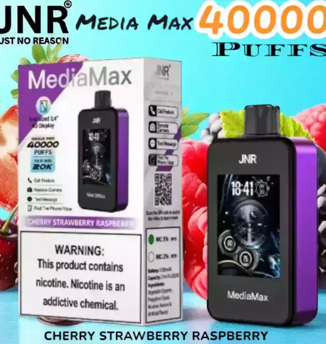 JNR Media Max 40000 Puffs Vape jetable connectée à longue autonomie.