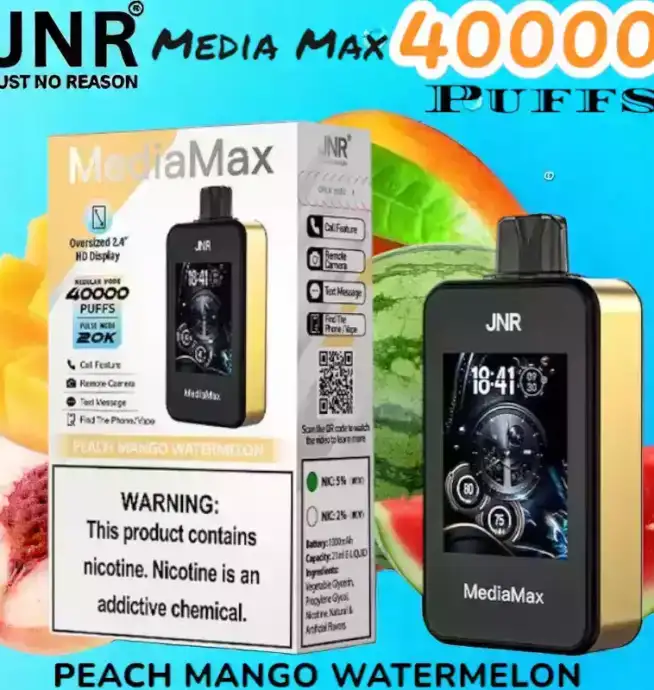 JNR Media Max 40000 Puffs Vape jetable connectée à longue autonomie.