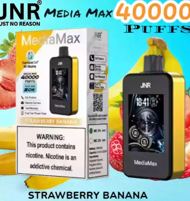JNR Media Max 40000 Puffs Vape jetable connectée à longue autonomie.JNR Media Max 40000 Puffs Vape jetable connectée à longue autonomie.