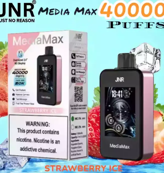 JNR Media Max 40000 Puffs Vape jetable connectée à longue autonomie.