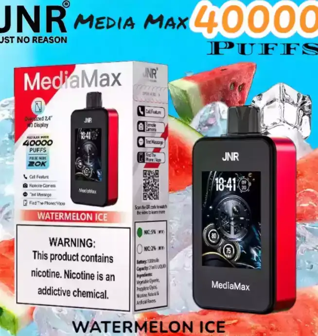 JNR Media Max 40000 Puffs Vape jetable connectée à longue autonomie.