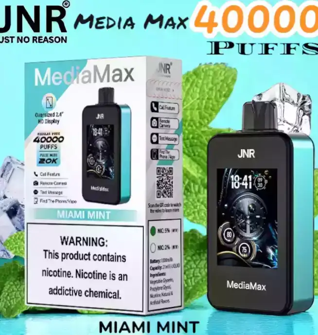 JNR Media Max 40000 Puffs Vape jetable connectée à longue autonomie.