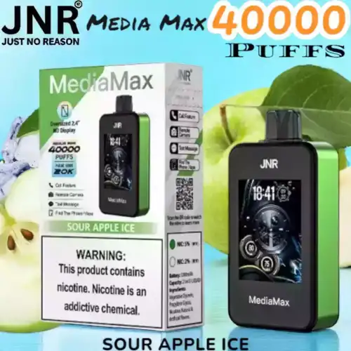 JNR Media Max 40000 Puffs Vape jetable connectée à longue autonomie.
