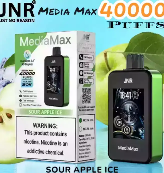 JNR Media Max 40000 Puffs Vape jetable connectée à longue autonomie.