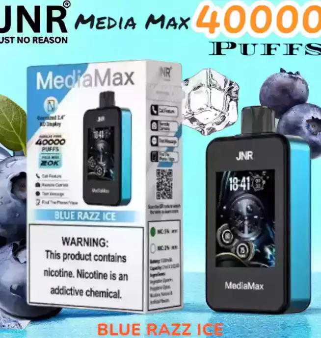 JNR Media Max 40000 Puffs Vape jetable connectée à longue autonomie.