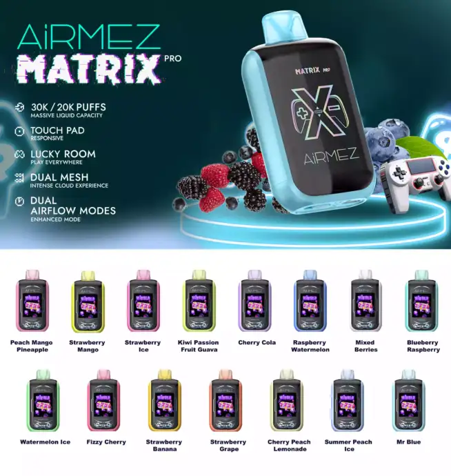 Airmez Matrix Pro 30000 Puffs Puff Puissante à Saveurs Multiples